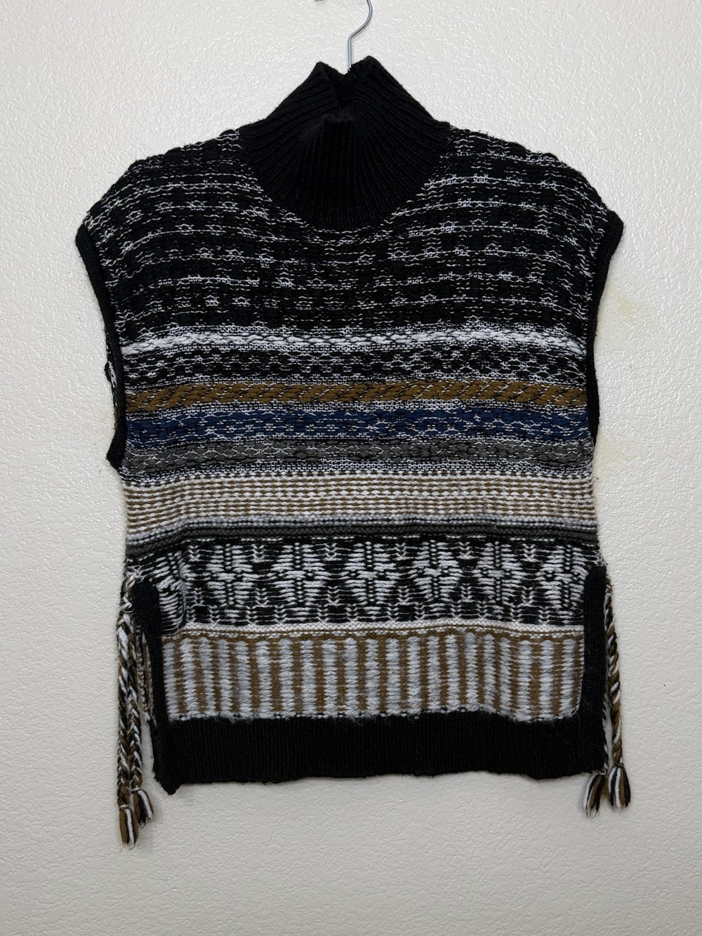 Madewell Tribal Alpaca Wool Sweater Vest Fair Isle Turtle Neck Size XS